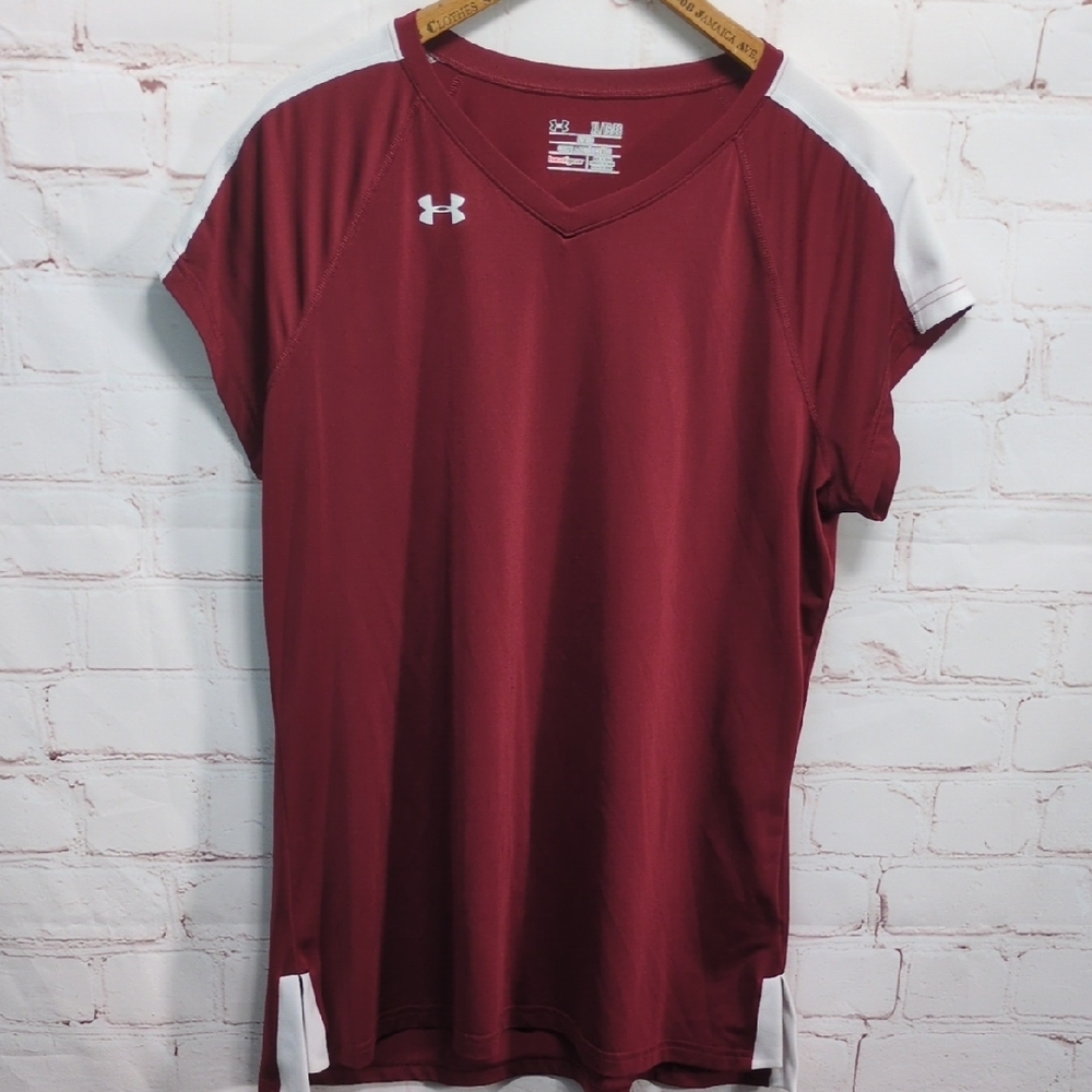 Under Armour Heatgear Burgundy and White Jersey Top Womens Size XL